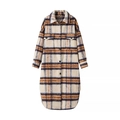 Women plaid long coat with orange and blue check pattern and chest pockets - One Size / Yellow