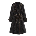 Elegante cappotto in tweed nero con bordi arancioni e bottoni dorati in stile doppiopetto - S / Nero