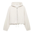 Women's trendy hooded zip-up jacket in cream white with adjustable drawstrings - S / White Top