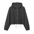 Women's chic black hooded zip-up jacket with adjustable drawstring and ribbed cuffs - S / Gray Blazer