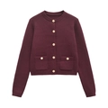 Klassische burgunderrote Strickjacke mit eleganten Goldknöpfen und Fronttaschen - S / Rot
