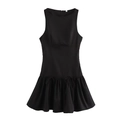 Elegant black sleeveless round neck dress with stylish drawstring side ruched details - Black