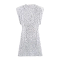 Elegant silver sequin mini dress with high neck and shoulder pads for party wear - XS / Light Gray
