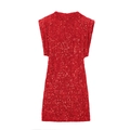 Elegant red sleeveless sequin dress with shoulder pads and high neck for party events - XS / Red