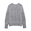 Women's light grey crewneck cable knit sweater with 3D heart pattern textured design - S / Gray