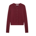 Women's wine red crew neck knit cardigan with textured openwork and buttoned front - S / Burgundy