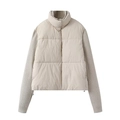 Chaleco acolchado beige para mujer con mangas de punto y dobladillo con cordón - XS / Beige