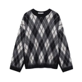 Jersey de punto de manga larga para mujer con estampado de rombos negro blanco gris - S / Rombos Negro Blanco Gris