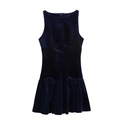 Navy blue velvet sleeveless mini dress featuring side bows and pleated skirt details - XS / Velvet Blue