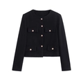 Détail de boutons en métal doré vintage sur une veste en tweed noir à col rond femme - XS / Noir