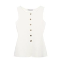 Chaleco de punto blanco sin mangas con botones dorados de ámbar para moda femenina de otoño - S / Blanco