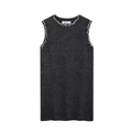 Robe en tricot gris foncé sans manches avec col rond et bordure à franges en paillettes - S / gris foncé