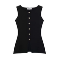 Chaleco de punto negro para mujer con siete botones dorados decorativos y abertura lateral - S / Negro