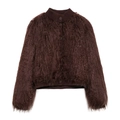Women's deep brown faux fur knitted cardigan with vintage ribbed collar and resin buttons - S / Brown