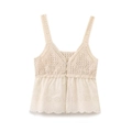 Damen Strick-Camisole in Creme mit Häkel-Stickerei und vorderer Knopfleiste im Boho-Stil - XS / Beige
