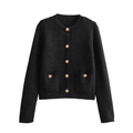 Cardigan nero classico da donna con scollo rotondo, bottoni dorati e due tasche - S / Nero