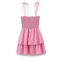 Detalle de vestido veraniego de cuadros rosas con corpiño nido de abeja y tirantes - XS / Cuadros Rosa y Blanco