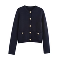 Cardigan in maglia blu scuro con maniche lunghe, collo rotondo e bottoni dorati - S / Blu navy