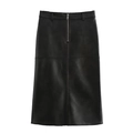Elegante gonna midi in ecopelle nera con pratica chiusura a zip argentata sul davanti - XS / Nero