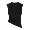Haut sexy sans manches noir pour femme avec plis asymétriques et épaulettes rembourrées - S / Noir
