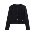 Veste classique en tweed noir avec col rond et boutons métalliques dorés pour femmes - XS / Noir