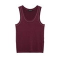 Women's burgundy knit tank top with white contrast stitching and round U-neckline - S / Burgundy
