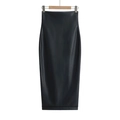 Falda midi de cuero sintético negro con cintura alta, abertura lateral y estilo moderno - XS / Negro