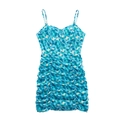 Détail de l'imprimé géométrique bleu et de la texture froncée sur cette mini robe d'été - XS / Imprimé