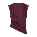 Haut sans manches bordeaux avec épaulettes et ourlet asymétrique drapé pour femmes - S / Violet