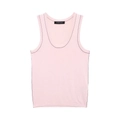 Dettaglio del gilet in maglia rosa chiaro con bordi neri a contrasto e trama fine - Rosa chiaro