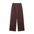 Détails d'un pantalon marron foncé à taille haute et jambe large avec plis élégants - XS / Pantalon de Couleur Café