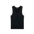 Women's black ribbed knit tank top with white contrast stitching on neckline and armholes - S / Black