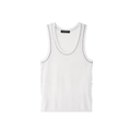 Women's white ribbed knit tank top featuring contrasting black stitched trim detailing - S / White