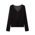 Elegant black V-neck knitted cardigan with front button closure and long sleeves for women - S / Black