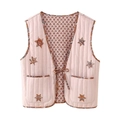Rosa gesteppte Wende-Weste für Damen mit Stern-Patchwork und floralem Innenfutter - S / Rosa und Orange Druck