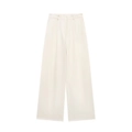 Détail à plat d'un pantalon large à taille haute en coton et lin couleur crème - XS / Pantalon large / Blanc Cassé