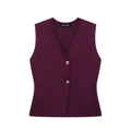 Gilet in maglia viola scuro da donna con scollo a V e eleganti bottoni dorati - Taglia S / Viola