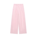 Détail du pantalon en coton et lin à taille haute et jambe large en rose poudré - XS / Pantalon Rose