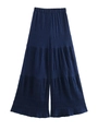 Pantaloni larghi a balze da donna in blu navy con vita elastica e tessuto plissettato - S / Pants
