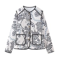 Gesteppte Damenjacke mit Paisle mit Paisleymuster, Goldknöpfen und kontrastreichen Paspeln - S / Weißer Blumendruck