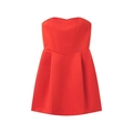 Elegante vestido corto rojo palabra de honor con falda plisada en A y escote en V - S / Rojo