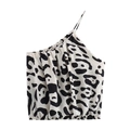 Women's leopard print one-shoulder tank top with asymmetric strap and elastic hem - XS / Black And White Leopard Print Top
