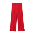 Dettaglio dei pantaloni rossi a vita alta con pieghe frontali e piccoli spacchi laterali - XS / Bottoms / Rosso