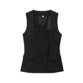 Detailweergave van zwart getailleerd vest met vierkante hals en dubbelrijige knopen - XS / Zwart Vest