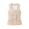 Stijlvolle beige damesvest set met vierkante hals en dubbele knoopsluiting chic - XS / Abrikoos Vest