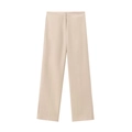 Dettaglio dei pantaloni beige a vita alta con gamba dritta in tessuto liscio - XS / Bottoms / Albicocca