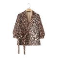 Blazer da donna con stampa leopardata, cintura abbinata e maniche a lanterna marroni - XS / Stampa leopardata