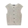 Detail of single-breasted knitted vest with five buttons and grey-white mixed weave texture - S / Gray