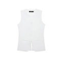 Women's sleeveless white waistcoat vest with four buttons and tailored pockets - XS / Cream White Top