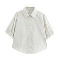 Chemise à manches courtes gris clair avec manches bouffantes élégantes et col à revers classique - XS / Hauts / Blanc